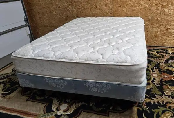 Queen Bed: Mattress, Boxspring, And Metal Frame