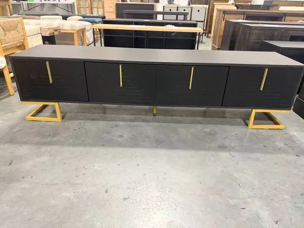 Ivy Bronx 70 Modern Luxury Black And Gold TV Stand Console