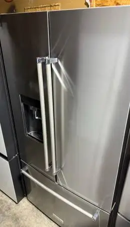 Refrigerator KitchenAid Counter With Wooden Shelves