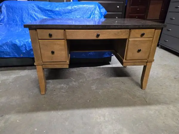 Light Brown / Granite Top Executive Desk