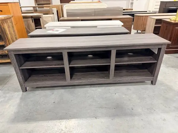 70 Charcoal 6 Cubby TV Stand with Adjustable Shelves TVs Up To 80