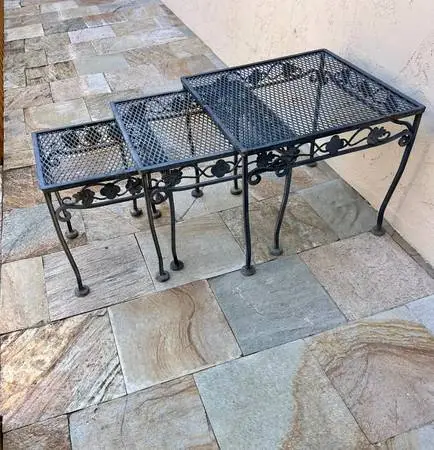Vintage Mid Century Metal Nesting Patio Tables - set 3