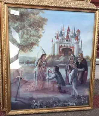 Excalibur Casino Hotel artwork gold frame Medieval scene
