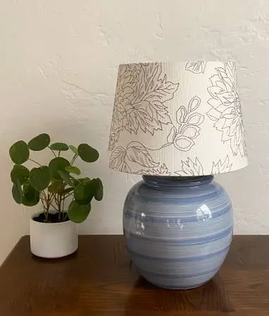 Light Blue Striped Ceramic Table Lamp