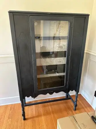 Vintage Black Glass Door Display Cabinet