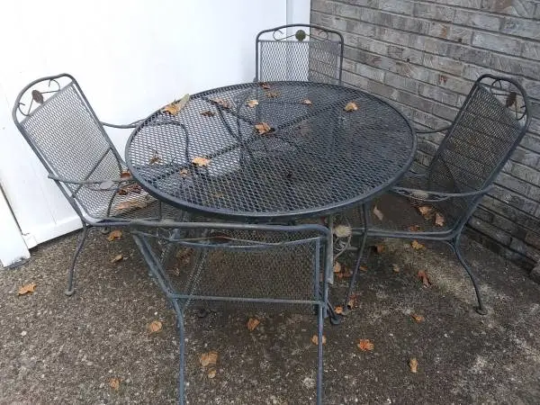 Vintage Wrought Iron Table And Four Chairs