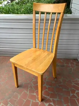 Sturdy wooden chair, good used condition; 40” back, 18” high wood seat