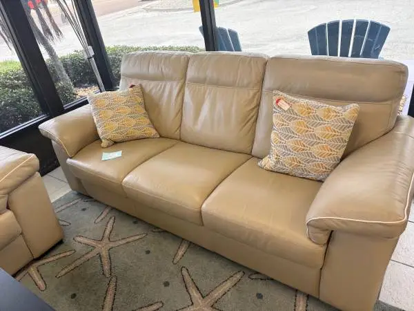 Natuzzi Taupe Leather Sofa