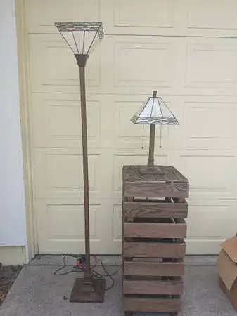 Beautiful Art and Crafts floor lamp and table lamp with Tiffany shades