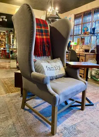 Cool Gray Wingback Chair with Tall Back