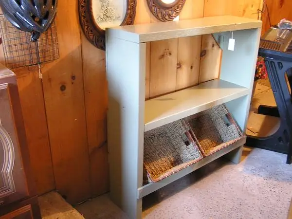 WOOD SHELF WITH BASKETS!