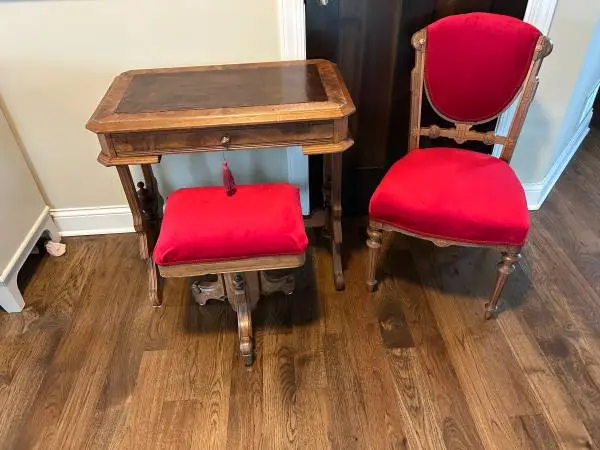 Antique Desk, Chair, and Stool(Excellent antique set)