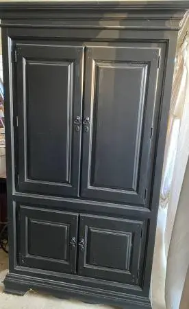 Black Cabinet for Fabric or Quilts - Has Closet Bar Also