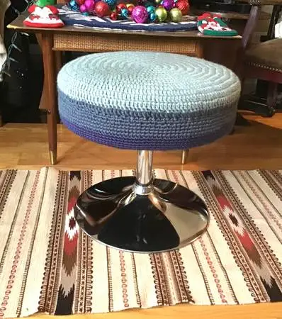 Modern swivel adjustable height stool hand knitted seat