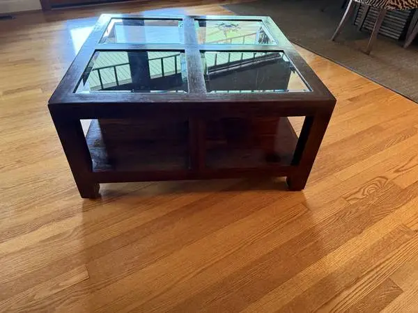 Matching Solid Wood Coffee Table, Side Table, and Credenza with Glass