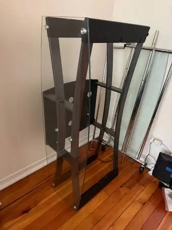 Modern glass and metal entertainment center