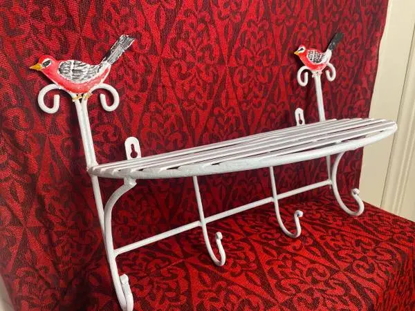 Vintage Entryway Bird Shelf w/ 4 Hooks Circa 1940