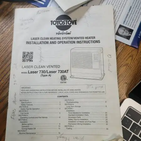 ToyoStove. Laser clean vented laser /730 LaserAT (Type A)