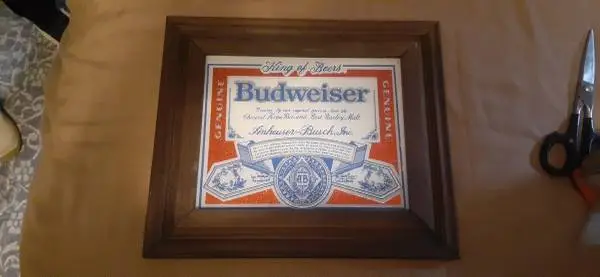 Framed Budweiser sign