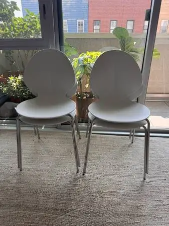 4 white Calligaris Basil modern dining / office chairs, chrome legs