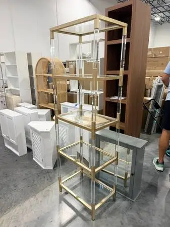 Deco 69 Gold Metal 5 Tier Shelving Unit  Glass Shelves