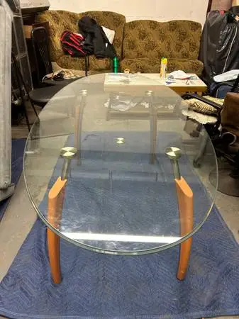 Heavy Tempered Glass Stainless Steel Oval Kitchen Dining Room Table