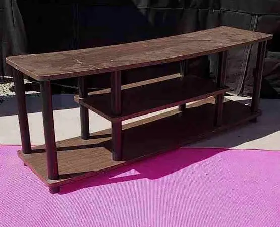 STEREO TV STAND Vintage Wood Grain Receiver Speakers Gaming Shelf
