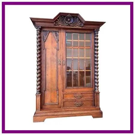 Baroque Revival Oak Display Cabinet