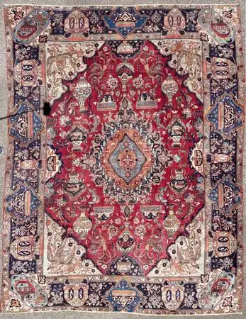 ANTIQUE PERSIAN KASHMAR ARCHEOLOGY HAND KNOTTED RUG, 10.0 x 12.7