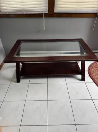 Household Wooden Living Coffee Table With Glass Top