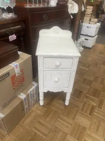 Vintage white cottage nightstand solid wood
