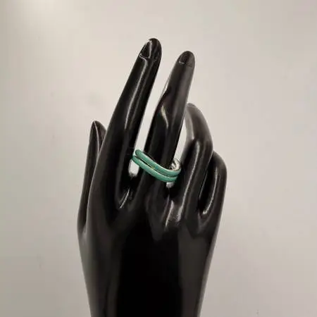 Retro Light Green Enamel Double Band Ring- Size 8
