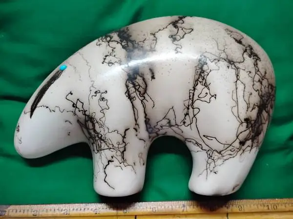 Ceramic Navajo bear fetish with horsehair glaze