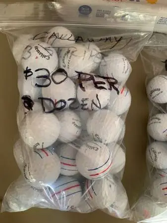 Excellent Condition Callaway Soft Golf Balls Red/Blue Stripes $30/Doz