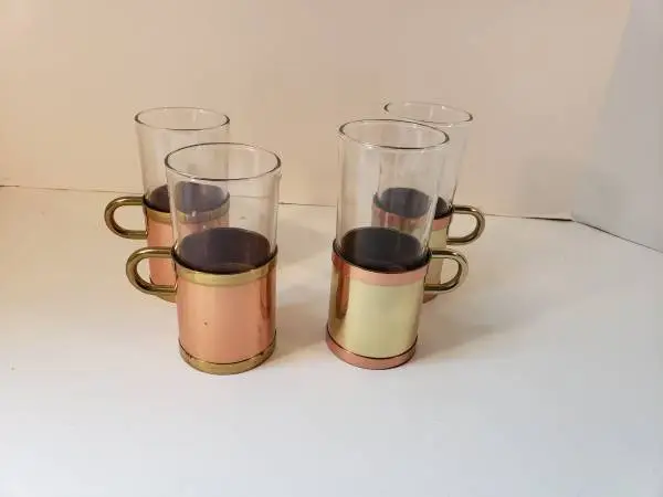 Vintage Beucler Copper and Brass Turkish Coffee Mugs