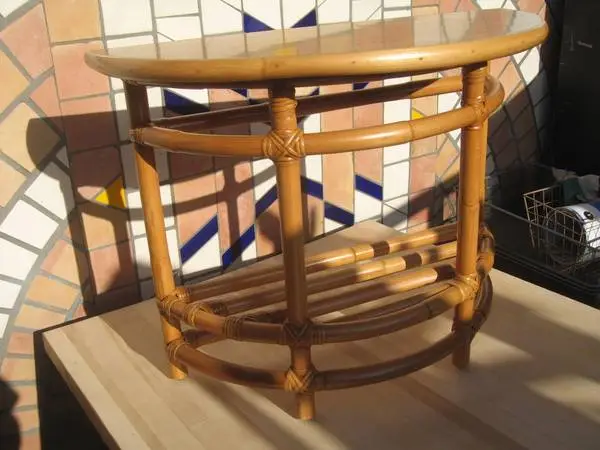 Vintage Restored Half Round Demilune Rattan End Table-La Jolla Rattan
