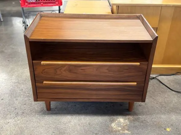Crate & Barrel Tate Mid-Century Modern Two Drawer Nightstand With Char