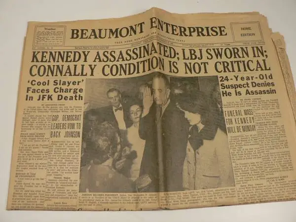 Beaumont Enterprise Newspaper for 11-23-1963, JFK As.,LBJ Sworn In