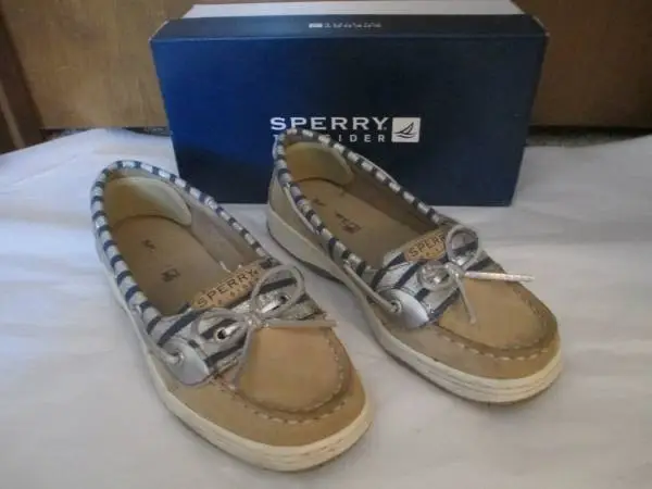 Girls Kids Size 4M Sperry Top Siders Shoe Angelfish Linen Blue w/Box