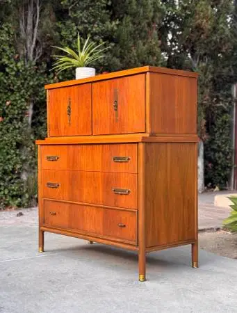 Mid Century Modern Walnut Highboy Dresser – Vintage 1960s