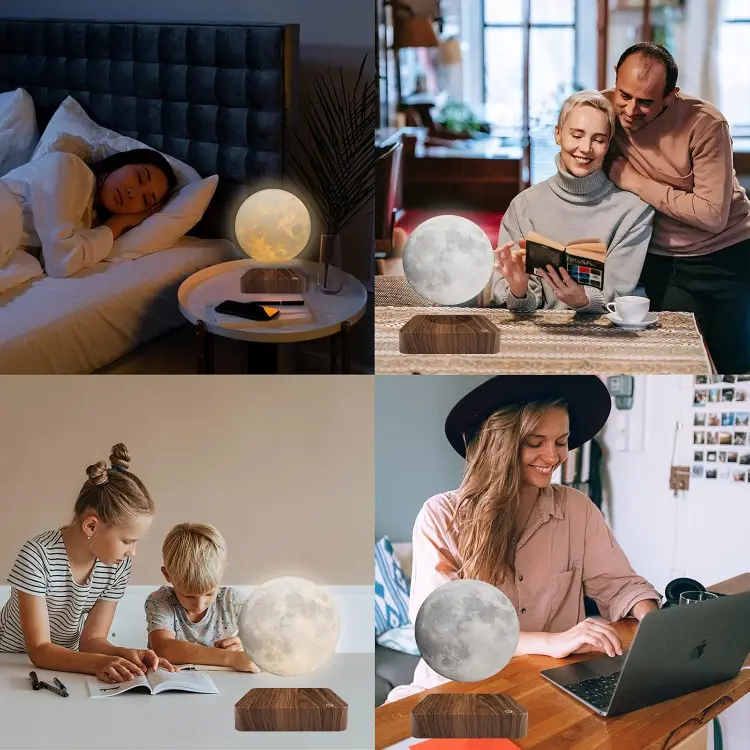 Levitating Moon Lamp, Magnetic Floating Moon Lamp Spinning Luna Night Light with 3 Color Modes, for