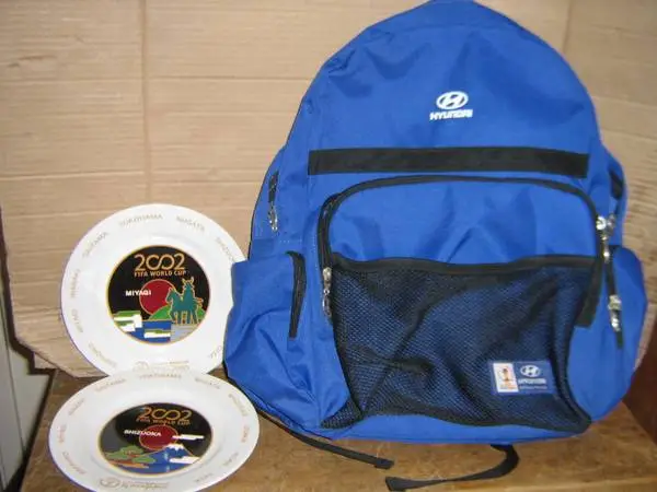 2002 FIFA World Cup Soccer Shiuoka Miyagi Plates + Backpack