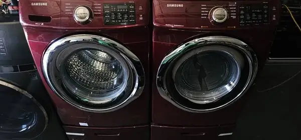 Samsung merlot red front load stackable washer and electric dryer set