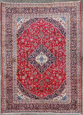 VINTAGE PERSIAN KASHAN HAND KNOTTED RUG, 9.8 x 13.5