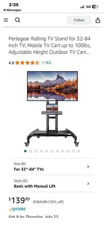 Perlegear Rolling TV Stand