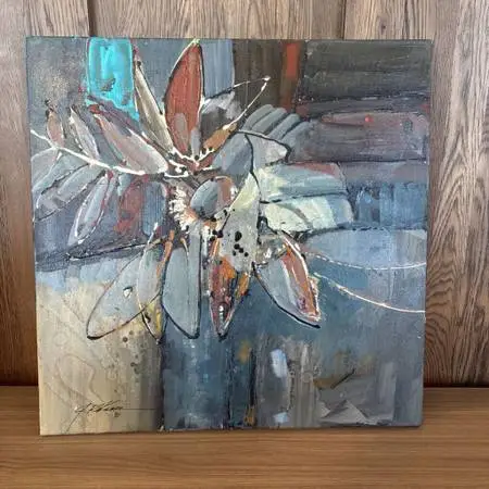 Original Grey Abstract Flower Art - 24X24