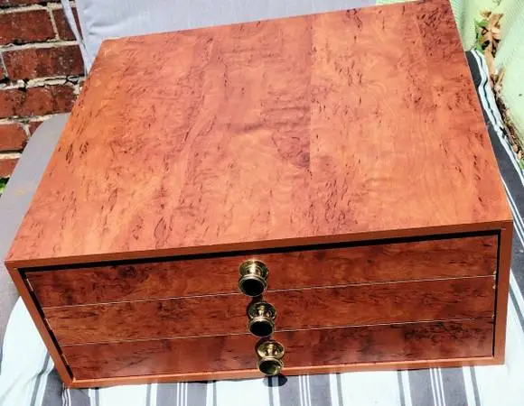 Wooden Spool box veneer brass