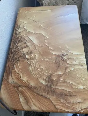 Natural Sandstone Table with Custom Iron Work and Horse Drawing