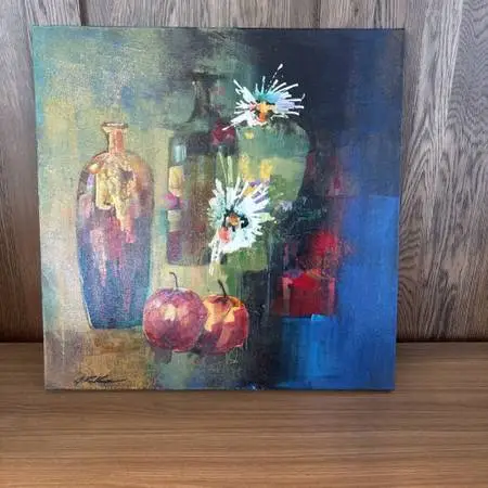 Original Bottles W/Apples & Flowers - 24X24
