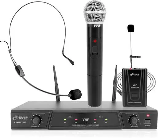 Pyle Dual Channel Wireless Microphone System - VHF Audio Mic Set